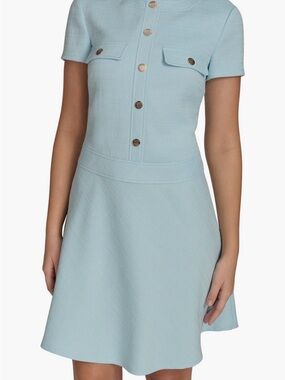 Tommy Hilfiger Pale Blue Short-Sleeve Button Front A-Line Dress